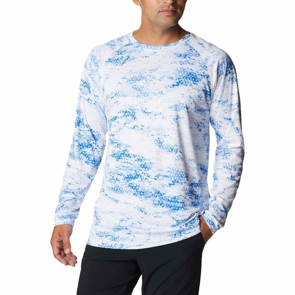 Columbia‎ Men's PFG Terminal Tackle Long Sleeve Shirt Size M Blue Snakeskin Camo